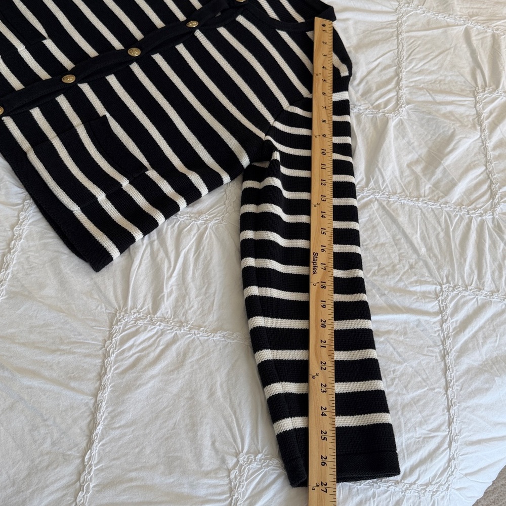 J.Crew Emilie Sweater Lady Jacket in Black Ivory Stripe Knit Cardigan sz L - Picture 11 of 13
